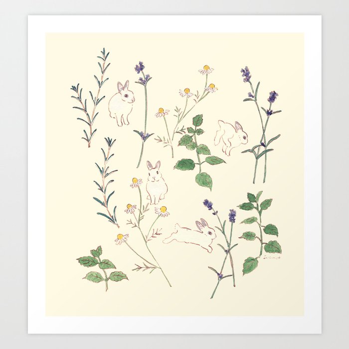 Rabbit who loves herbs Art Print