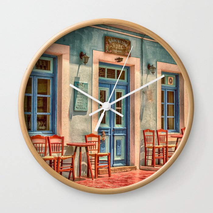 Pastel Cafe Peloponnese Greece Wall Clock