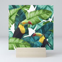 Toucans Tropical Banana Leaves Pattern Mini Art Print
