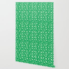 White Daisy Pattern with Emerald Green Wallpaper