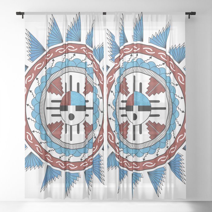 Southwest Native American Art Mandala Sheer Curtain By Debidalio