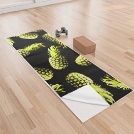 Pineapple Pattern on Black Yoga Towel