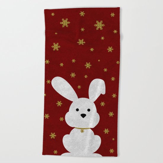 Christmas Bunny Red Marble Beach Towel