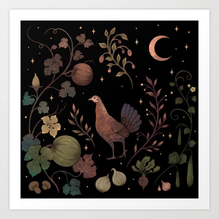 Wild Chicken with Autumn Vines Art Print