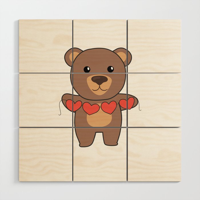 Valentine's Day Bear Cute Animals With Hearts Wood Wall Art