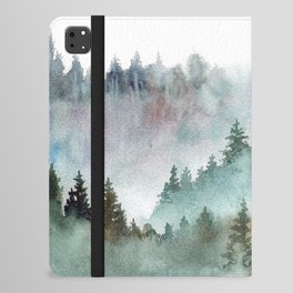 Watercolor Pine Forest Mountains in the Fog iPad Folio Case