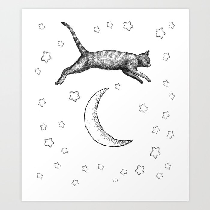 Cat Jumping Over The Moon Art Print