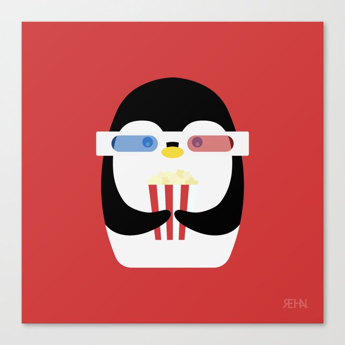 Penguin + Movie Time Canvas Print