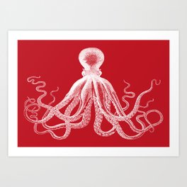 Octopus | Vintage Octopus | Tentacles | Red and White | Art Print