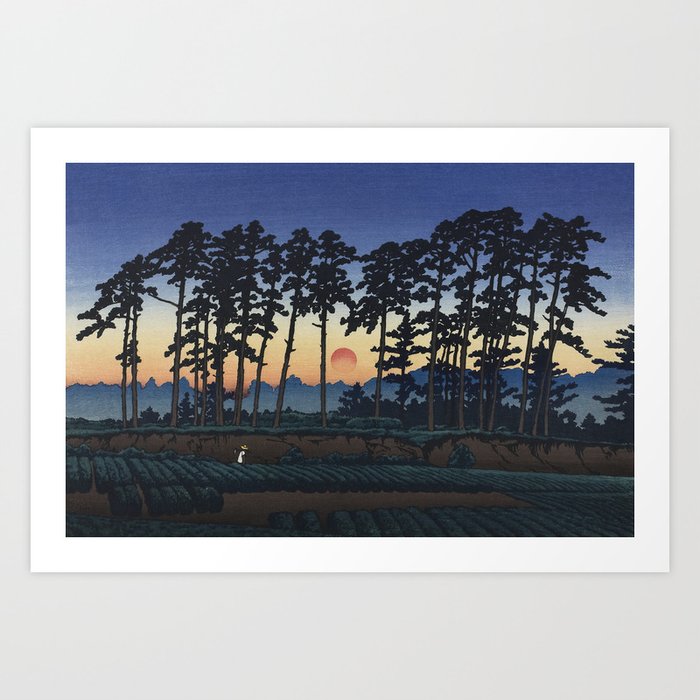 Hasui Kawase, Sunset At Ichinokura, Ikegami - Vintage Japanese Woodblock Print Art Art Print