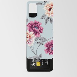 violet and yellow flowers with leaves pattern on blue background Android Card Case