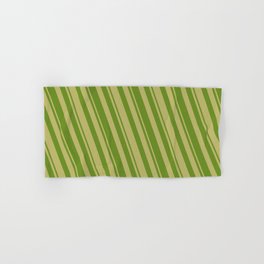 [ Thumbnail: Dark Khaki and Green Colored Striped/Lined Pattern Hand & Bath Towel ]