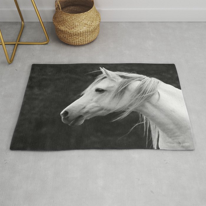 Arabian horse in black and white Rug
