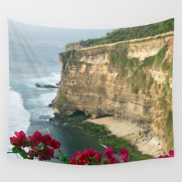 Red Bougainvillea Over The Cliffs Of Uluwatu, Bali, Indonesia Wall Tapestry