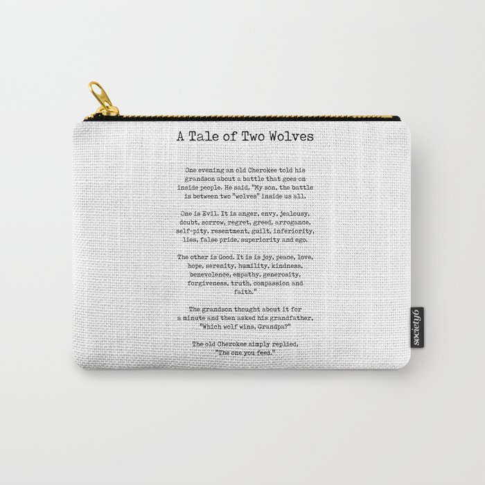 A Tale of Two Wolves - Native American Story on Good and Evil - Typewriter Print 1 Carry-All Pouch