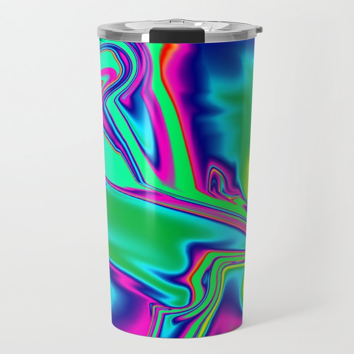 Color Chaos Multi-Colored Digital Illustration - Fluid Art Travel Mug