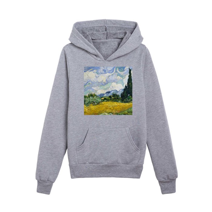 Wheat Field with Cypresses (1889) by Vincent Van Gogh. Original from the MET Museum. Kids Pullover Hoodie