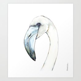 Flamingo Portrait in Blue and Ivory Art Print