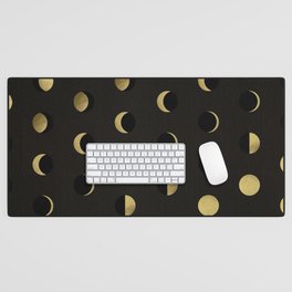 The Lunar Cycle • Phases of the Moon – Black & Gold Palette Desk Mat