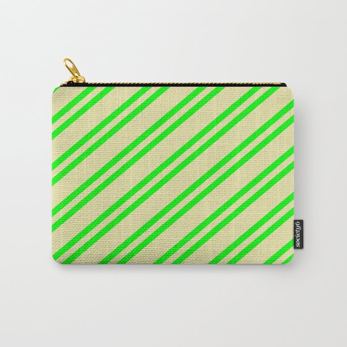Lime and Pale Goldenrod Colored Pattern of Stripes Carry-All Pouch
