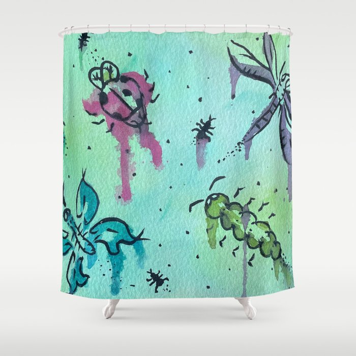 Hand Painted Watercolor Abstract Colorful Bugs Shower Curtain