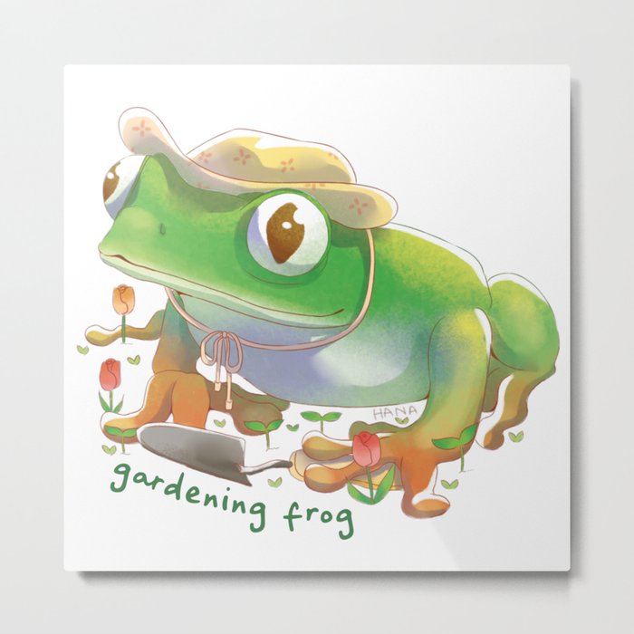 Gardening Frog | Hana Stupid Art Metal Print