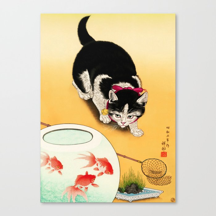 Cat and Goldfish by Ohara Koson Canvas Print