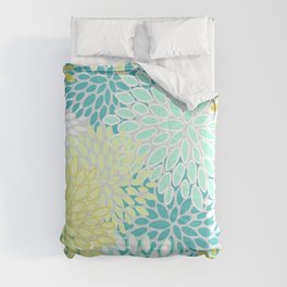 Floral Prints, Teal, Turquoise and Yellow Comforter