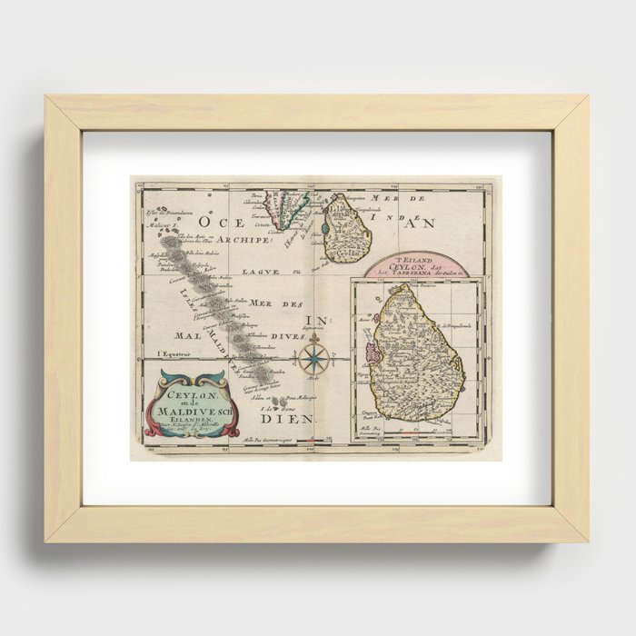Vintage Maldives and Sri Lanka Map (1705) Recessed Framed Print