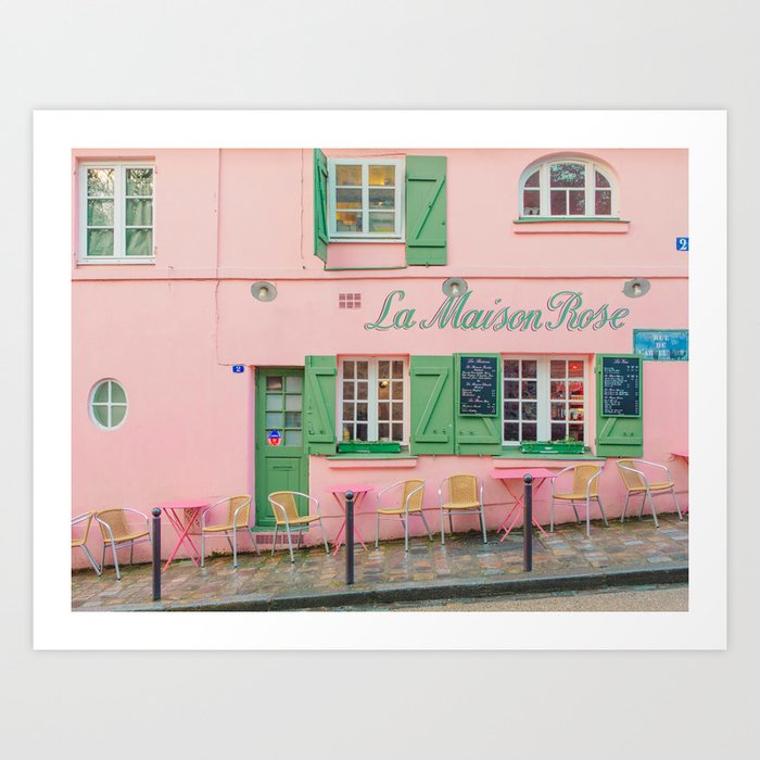 La Maison Rose - Pink Montmartre Cafe, Paris Travel Photography Art Print