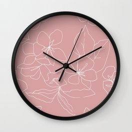 Floral Drawing on Pale Pink Wall Clock