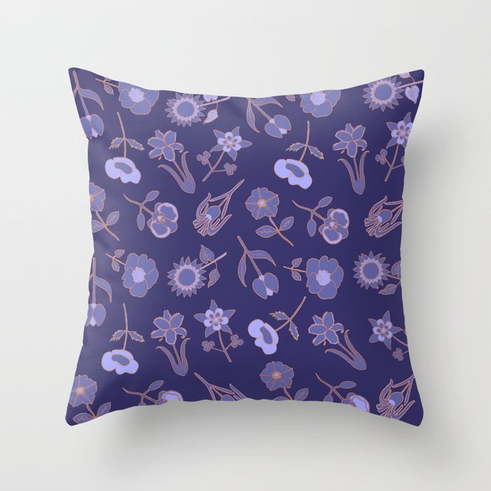 Floral pattern in very peri with a blue background Throw Pillow