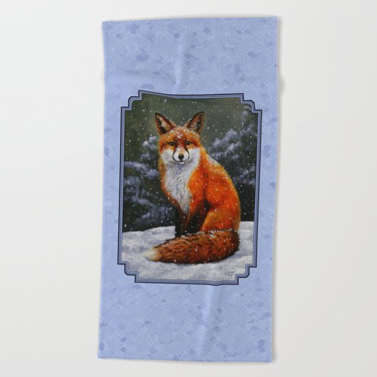 Cute Red Fox in Snow Beach Towel