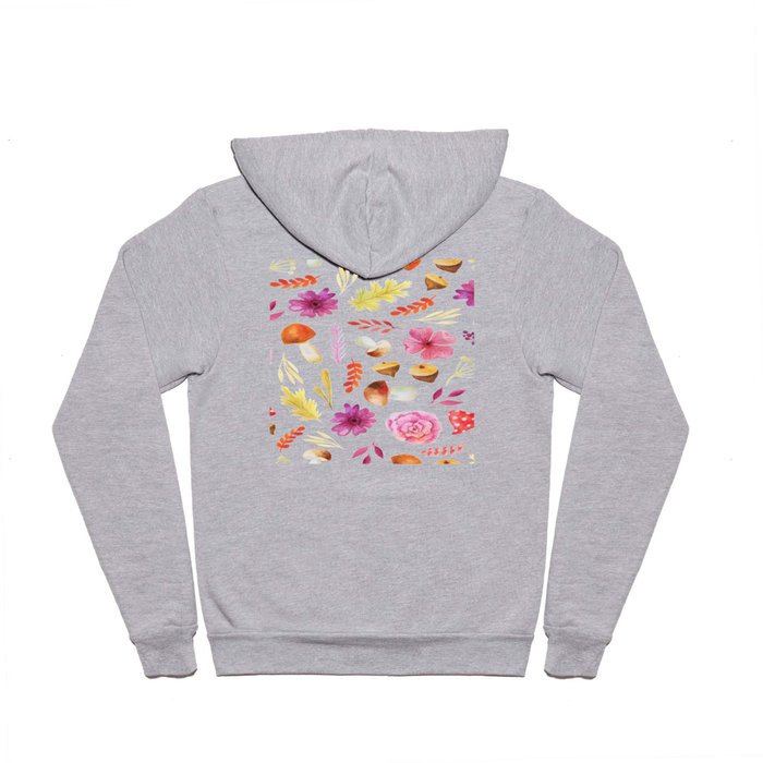 Magenta yellow hand painted watercolor Autumn floral Hoody