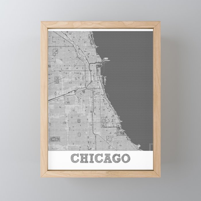 Chicago city map sketch Framed Mini Art Print