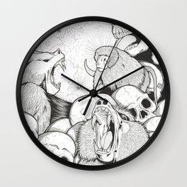 Baboons/Genocide/Licking Skulls Wall Clock | Illustration, Animal, Black and White, Nature 