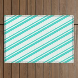 [ Thumbnail: Mint Cream and Turquoise Colored Lines Pattern Outdoor Rug ]