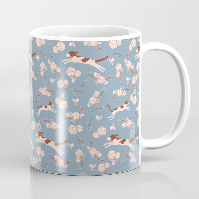Baby Blue and Blush Dog Cat Floral Pattern by Caroline Ruiz Illustration Coffee Mug
