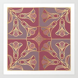Art Deco Tile Floral. Mauve and Gold Art Print | Lines, Modern, Artdeco, Floral, Simmetry, Graphicdesign, Arcsh, Mauve, Gold, Homedecor 