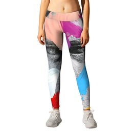 Composition 702 Leggings | Pink, Blue, White, Bust, Face, Black, Gray, Collage, Grey, Teal 