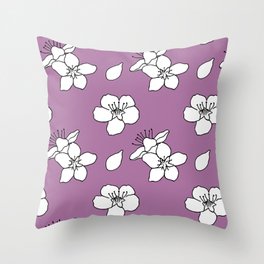 minimalist line art peach blossom on purple red Throw Pillow