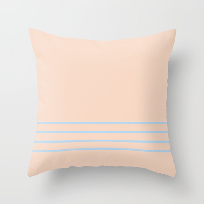 Baby Blue Peach Thin Horizontal 4 Stripe Pattern 2021 Color of the Year Wild Blue Yonder Natural Tan Throw Pillow