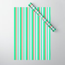 [ Thumbnail: Dark Salmon, Green & Lavender Colored Striped/Lined Pattern Wrapping Paper ]