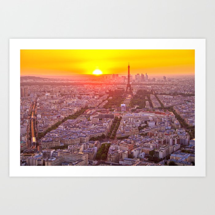 Sunset in Paris City Art Print