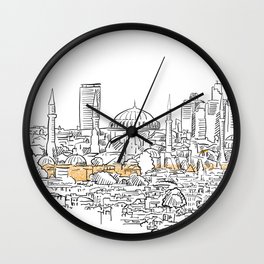 Modern and old Istanbul panorama drawing Wall Clock | Drawing, Sketch, Vector, Panorama, City, Travel, Turkish, Illustration, Architecture, View 