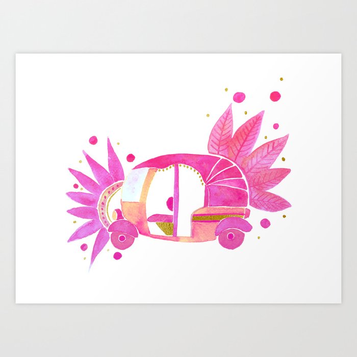Pink and gold Groovy Rickshaw Art Print