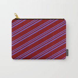 [ Thumbnail: Slate Blue and Maroon Colored Lines Pattern Carry-All Pouch ]