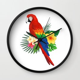 Tropical Macaw Floral Watercolor Wall Clock