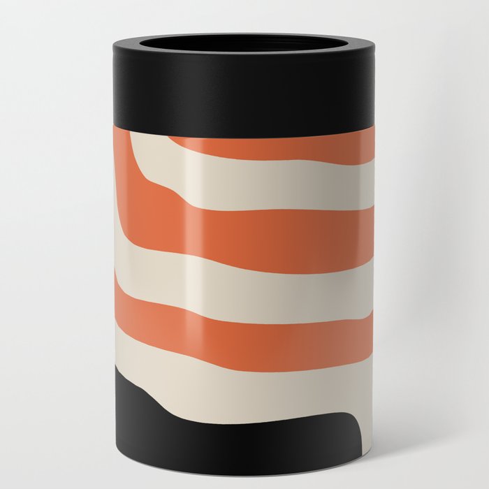 Abstract Geometric Rings 235 Black Orange and Beige Can Cooler