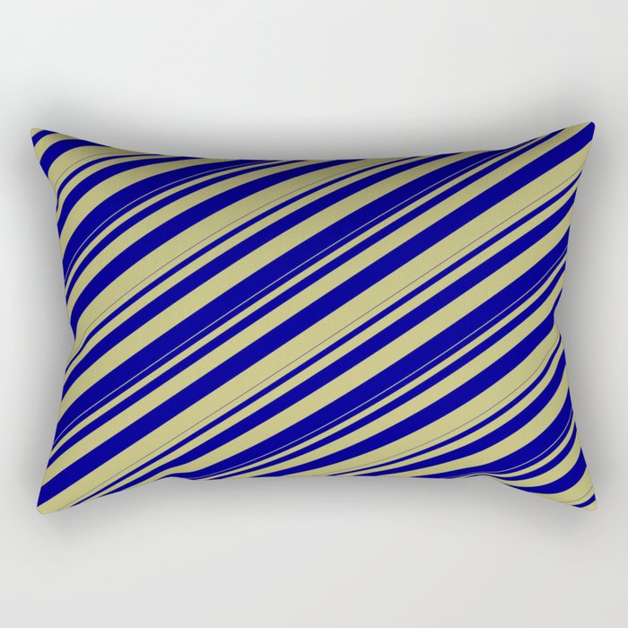 Dark Khaki and Blue Colored Lines Pattern Rectangular Pillow